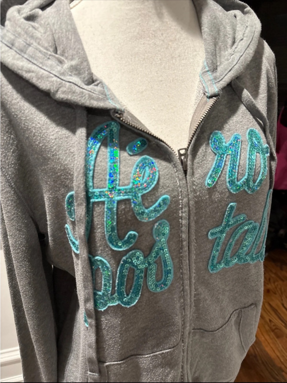 Aeropostale Gray Girls' Hoodie with Teal Sparkle Script
